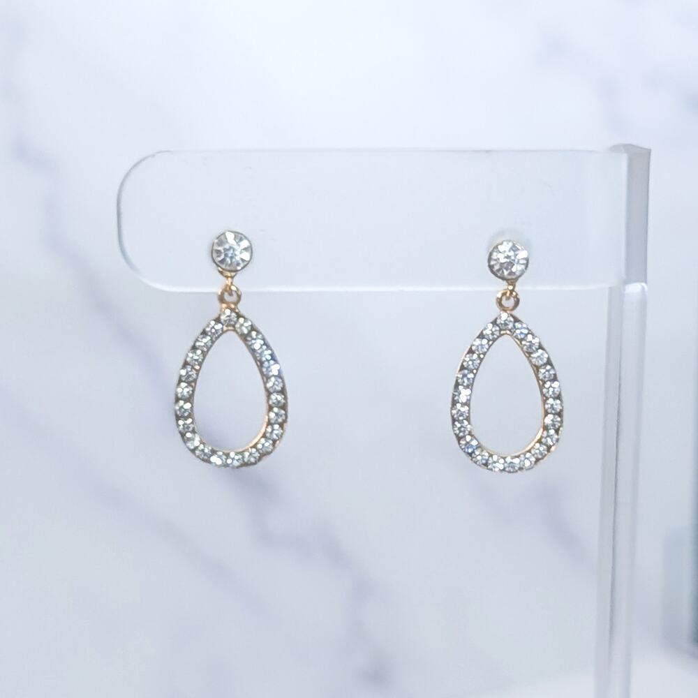 Gold Tone & Clear Gem Stud Earrings Dangle Earrings